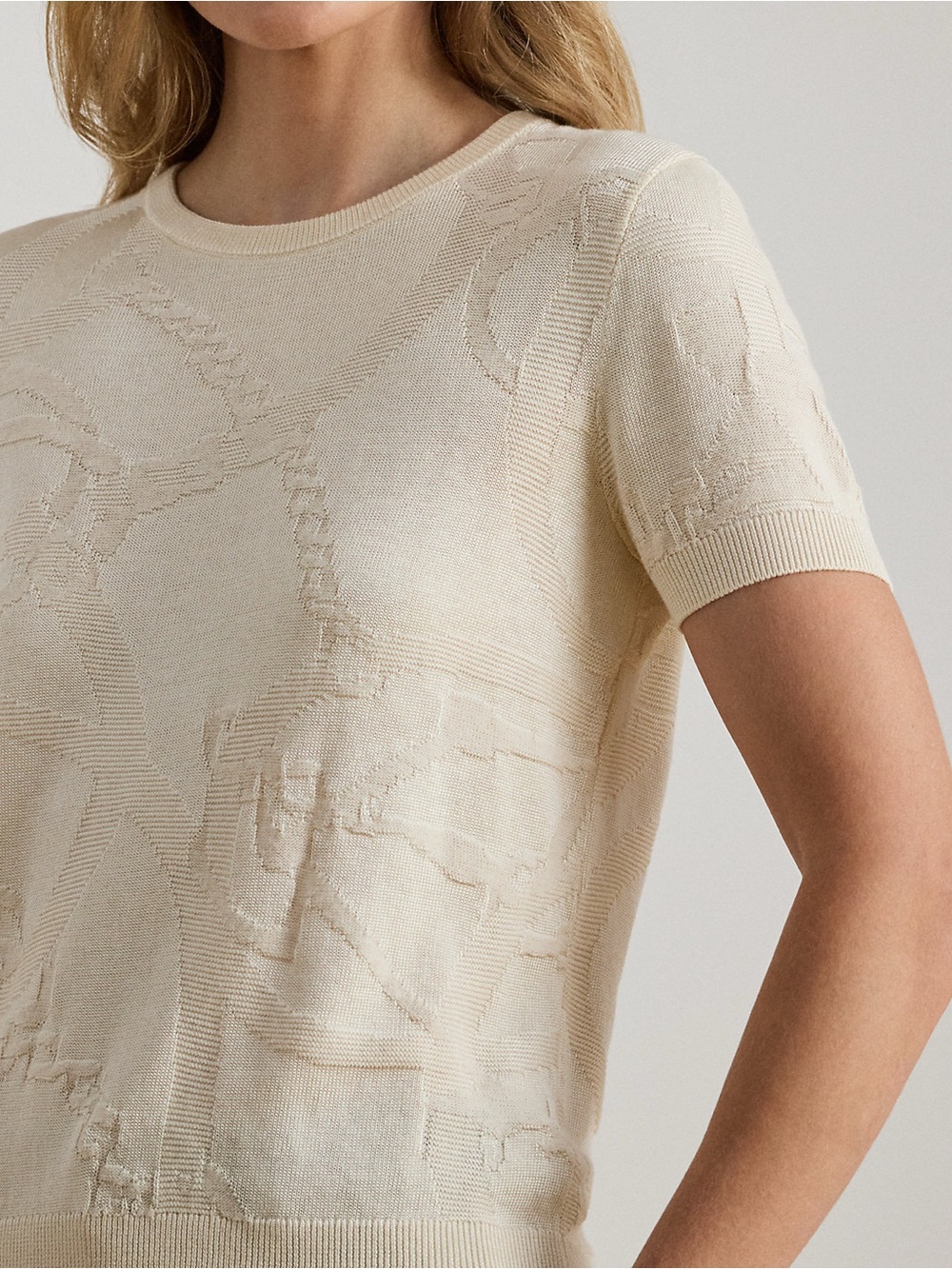 Women Ralph Lauren Cream Belting Equestrian Short Sleeve Summer sweater top XL